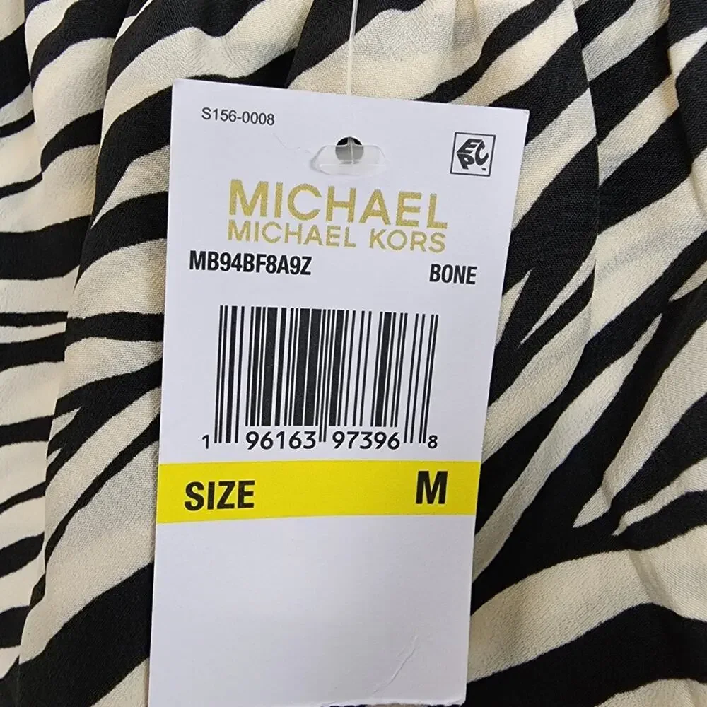 Michael Kors Tiger Stripe Off the Shoulder Ruffle Blouse Black White Animal M